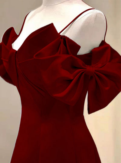 A-Line Burgundy Straps Bow Prom Dress