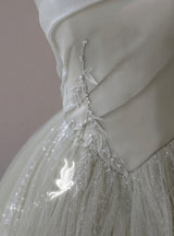 Green Tulle Sequins Strapless Appliques Prom Dress