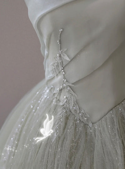 Green Tulle Sequins Strapless Appliques Prom Dress