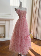 Pink Long Gauze Print Suspender Dress