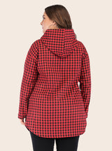 Hooded Long-sleeved Plaid Jacket Coat