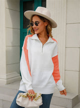 Pullover Zipper Loose Lapel Pullover Sweater