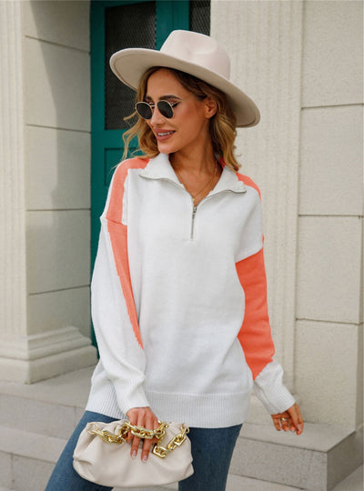 Pullover Zipper Loose Lapel Pullover Sweater