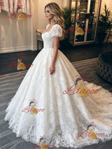 White Lace Puff Sleeve Wedding Dress