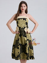 Jacquard Pearl Suspender Bow Stitching Dress