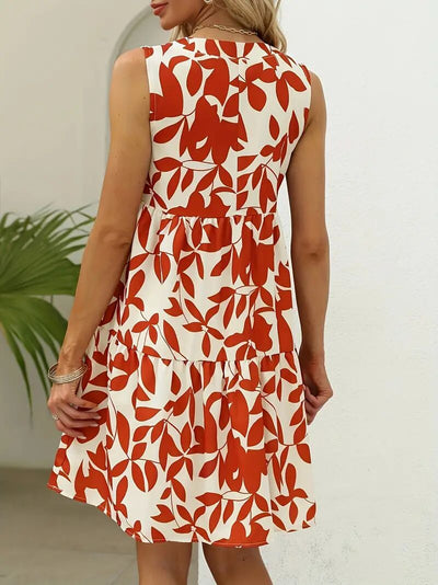Bohemian Loose V-neck Pleated Print Dress