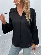 Laced Long-sleeved Stitching Lace Shirt