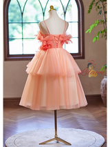Orange Tulle Spaghetti Straps Flower Homecoming Dress