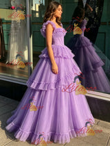 Purple Tulle Straps Beading Quinceanera Dress