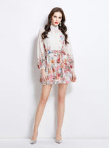 Palace Retro Lantern Sleeve Slim Printed Dress
