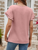 Solid Color Round Neck Lace Short Sleeve T-shirt