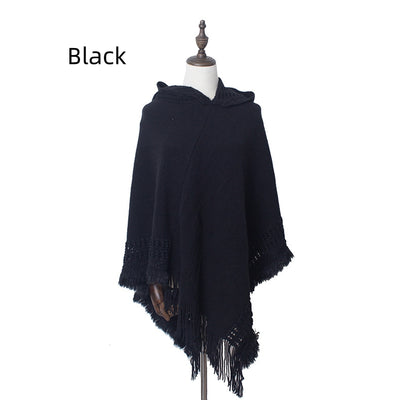 Knitted Hooded Cloak Shawl Pullover Cloak