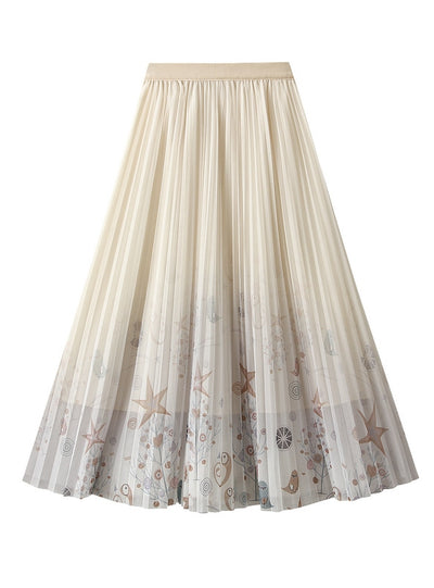 Printed Gauze Pleated Skirt