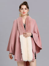 Loose Fur Collar Knitted Cardigan Shawl Cloak