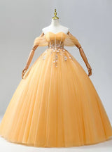 Orange Yellow Tulle Appliques Prom Dress