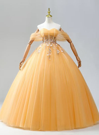 Orange Yellow Tulle Appliques Prom Dress