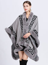 Jacquard Knitted Cardigan Loose Coat Shawl Cloak