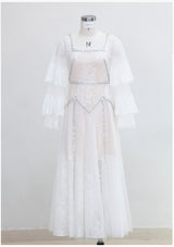 White Lace Long Sleeve Beading Prom Dress