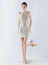 Halter Sequins Beading Short Prom Dress