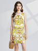 Yellow Porcelain Round Neck Print Dress