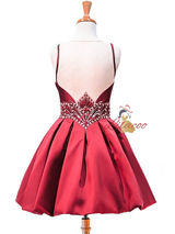 Burgundy Satin Beading V-neck Homecoming Dress