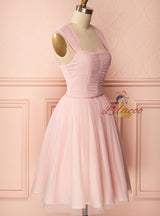 Pink Tulle Pleats Beading Homecoming Dress