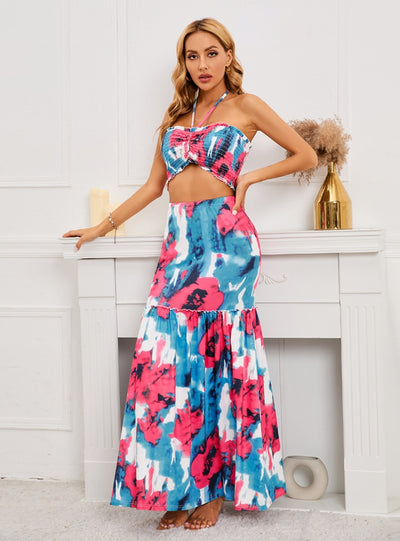 Sexy Bohemian Printed Top+Skirt Two-piece Set