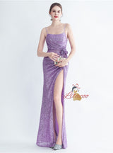 Mermaid Sequins Spaghetti Straps Split Prom Dress