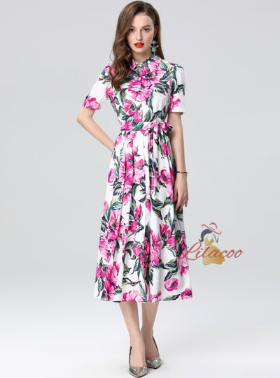Printed Shirt Slim Waist Party Dress