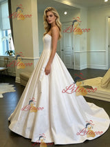 White Satin Strapless Wedding Dress