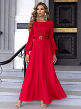 Solid Color A-line Long Sleeve Dress