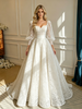 White Lace Long Sleeve Square Neck Wedding Dress
