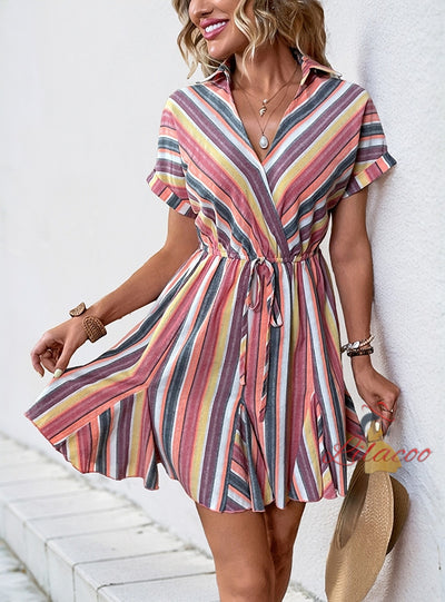 Casual Shirt Diagonal Stripe Dress