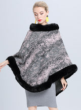 Loose Jacquard Fur Collar Shawl Cloak Coat
