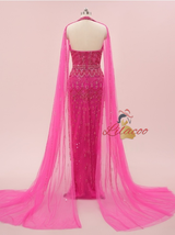 Fuchsia Mermaid Tulle Halter Beading Sequins Prom Dress