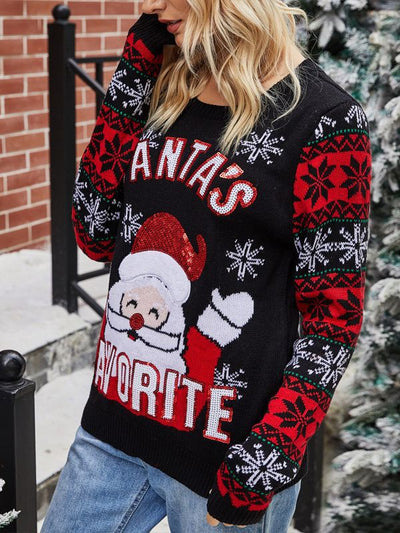 Christmas Embroidery Round Neck Sweater