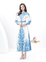 Retro National Print Slim Breasted Dress