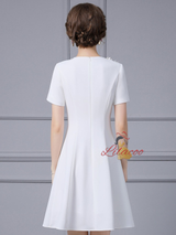 White Short Sleeve 3D Flower Mother Of the Brides Dress