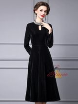 Black Velvet Long Sleeve Mother of the Bride Dress