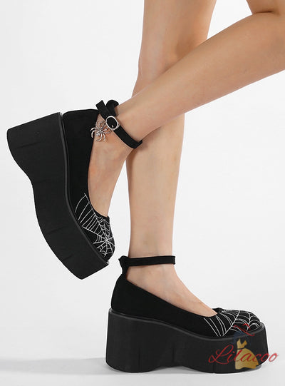 Retro Thick-soled Spider Web Mary Jane Shoes