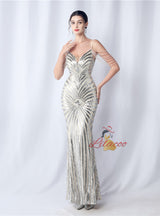 Mermaid Sequins Beading Spaghetti Straps Prom Dress