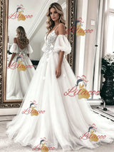 White Tulle Lace Spaghetti Straps Wedding Dress