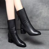 Thick Round Head and Middle Heel Boots
