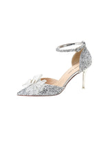 One-button Sequined Rhinestone Bow Heels