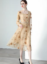 Heavy Embroidery Long Sleeve Dress