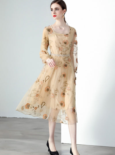 Heavy Embroidery Long Sleeve Dress