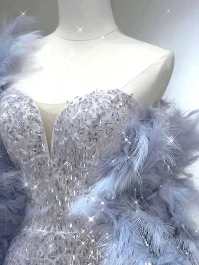 Silver Mermaid Sequins Prom Dress With Shawl