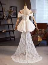 White Mermaid Lace Pleats Wedding Dress
