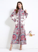 Retro Printed Long-sleeved Dress