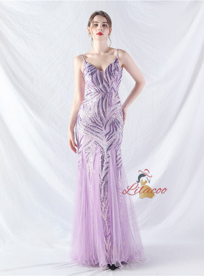 Mermaid Tulle Sequins Straps Prom Dress